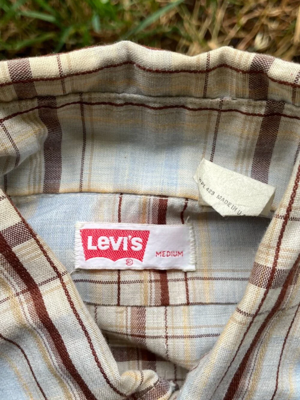 Vintage Levi's Western Plaid Shirt Men's Size Medium Fit 1970s White Tab